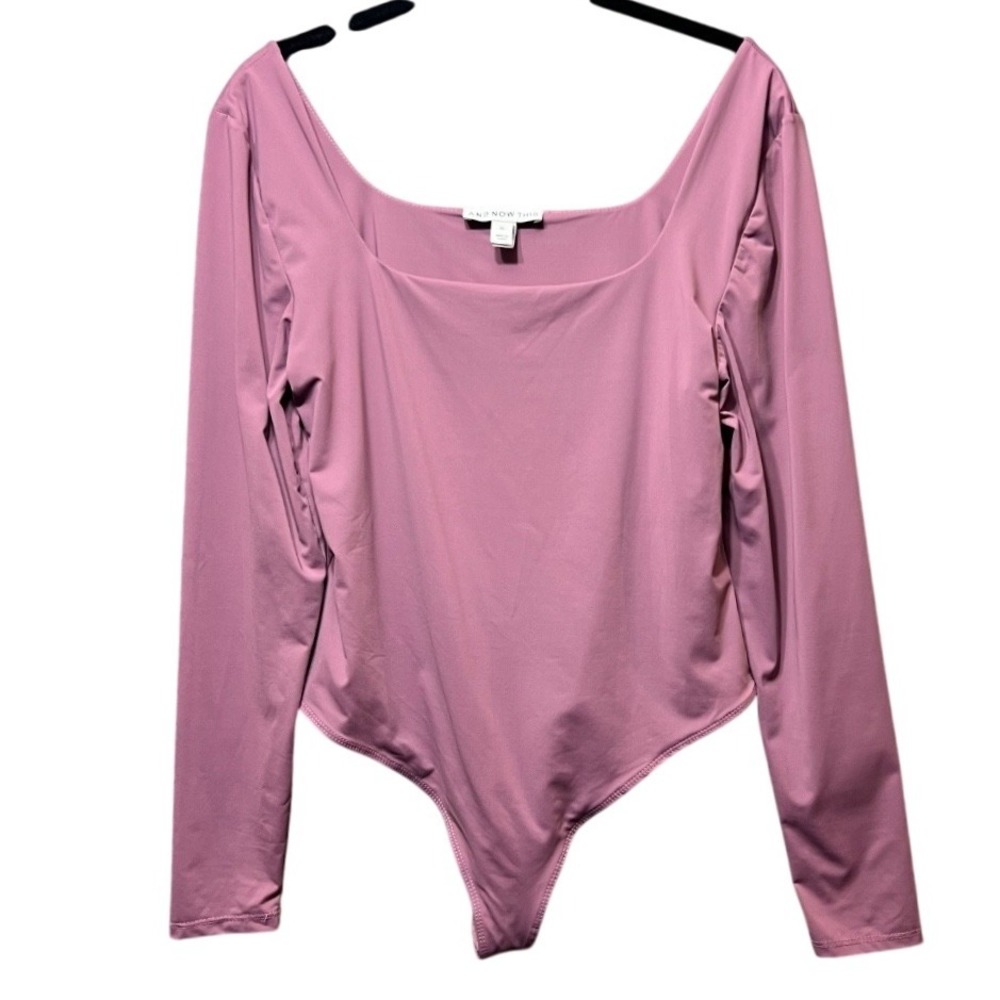 And Now This‎ Bodysuit Square Neck Long Sleeve Mauve Pink XL Top